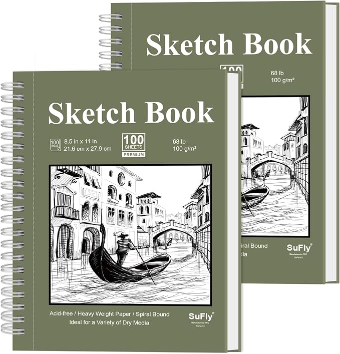 Sketch Book 8.5"x11", Spiral Sketchbook Pack of 2, SuFly 200 Sheets Acid Free by SuFlyDirect