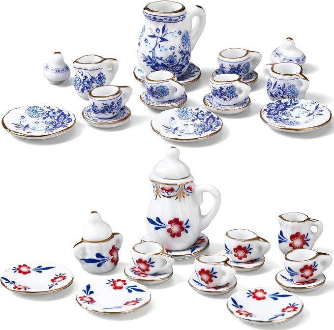 Geiserailie 2 Set 1:12 Dollhouse Miniature Porcelain Tea Cup 30 Pieces Mini by Geiserailie
