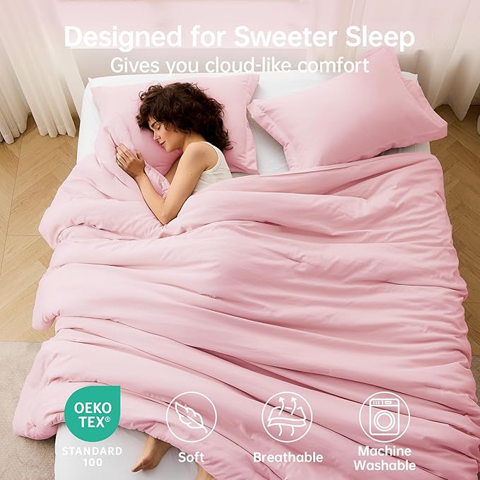 MUXHOMO Pink King Size Comforter Set, All Season Ultra Soft Down Alternative - Image 2