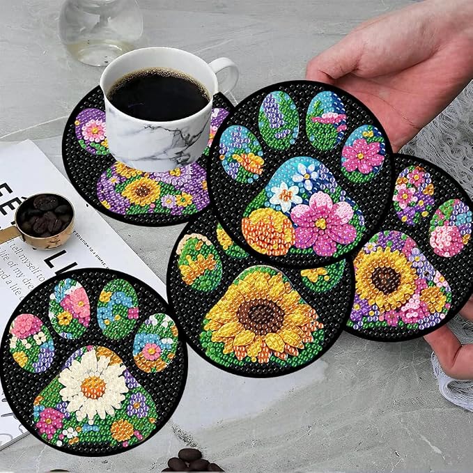 ijbnhd 8 Pack Diamond Art Coasters Kits Dog Paw | Diamond Painting Coasters Kit - Image 5