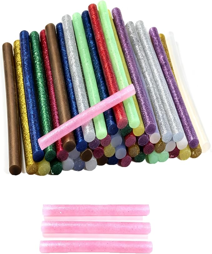 52 Pack Mini Glitter Color Hot Glue Sticks 13 Colored, 3.94" Long x 0.28" by Unknown