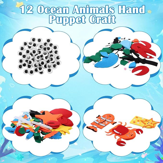 Liliful 24 Pcs Ocean Animals Hand Puppet Making Kit Felt Arts and Crafts Puppet - Image 2