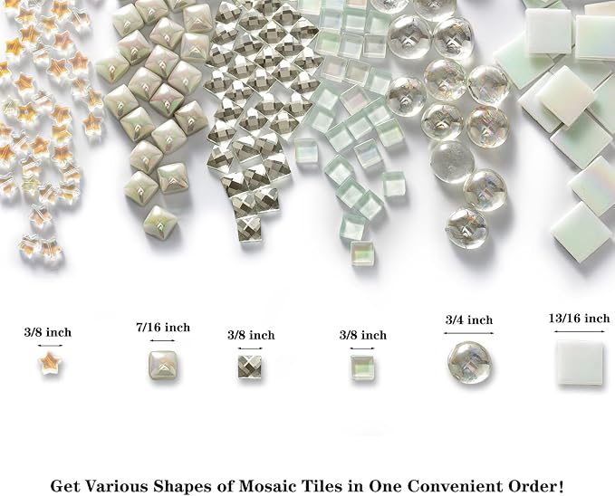 Lanyani 430Pcs Iridescent White Glass Mosaic Tiles Variety Styles Mosaic Tiles - Image 3