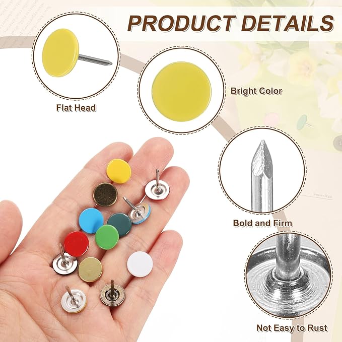 uxcell 150Pcs Upholstery Tacks, 11mmx17mm Flat Head Thumb Tack Decorative - Image 3