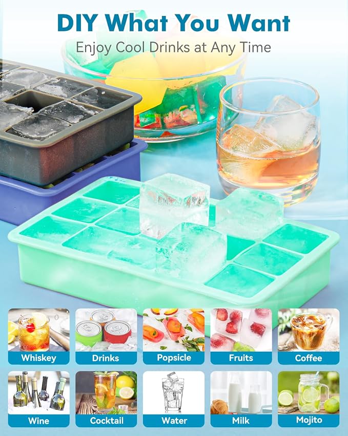 Silicone Ice Cube Trays for Freezer 2 Pack, Easy Release Square Ice Cubes Mold - Image 6