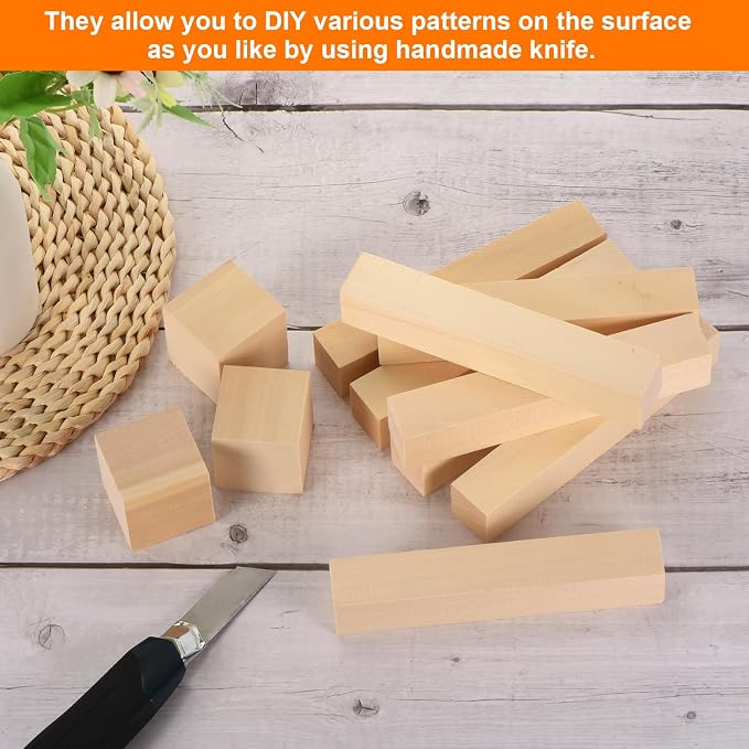 MECCANIXITY 4Pcs Basswood Carving Block, 0.8"x2"x2" Square Wooden Dowels Blocks - Image 5