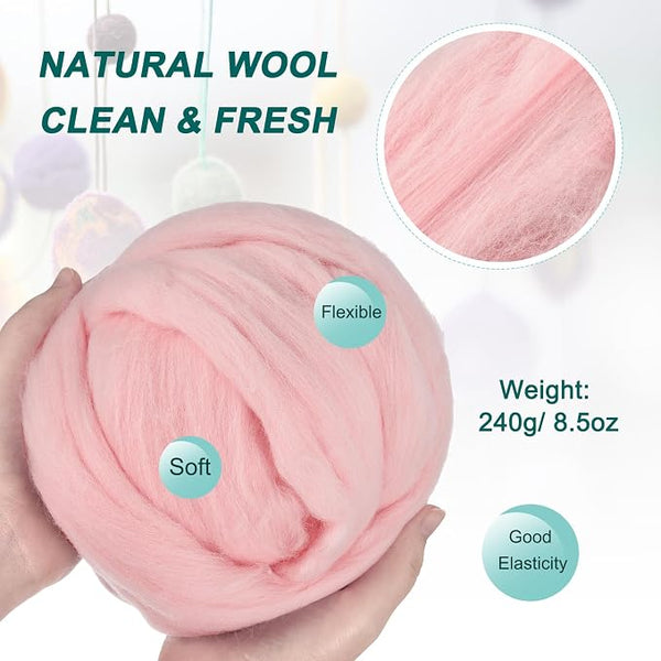 uxcell Needle Felting Wool, 8.5 Oz Nature Fibre Wool Yarn Roving - Image 2
