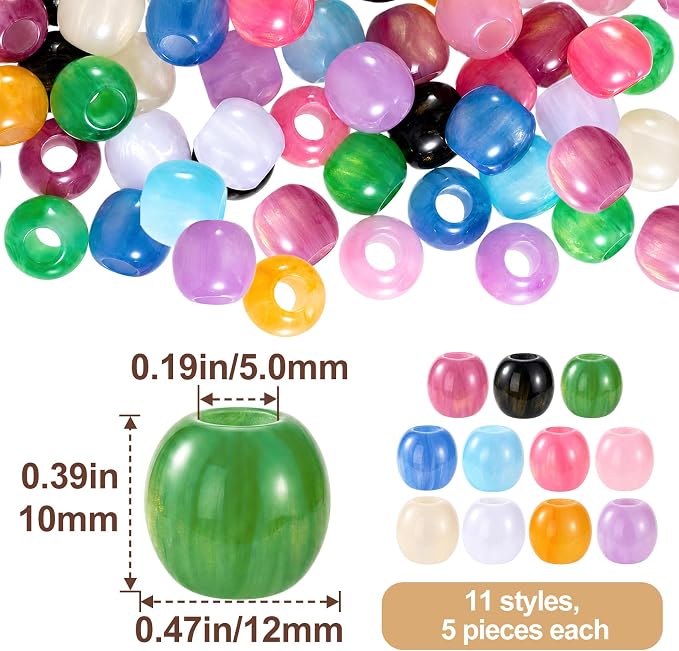 Pndeyo 55pcs Round Resin Beads for Crafts, Large Hole Hair Beads for Jewelry - Image 2