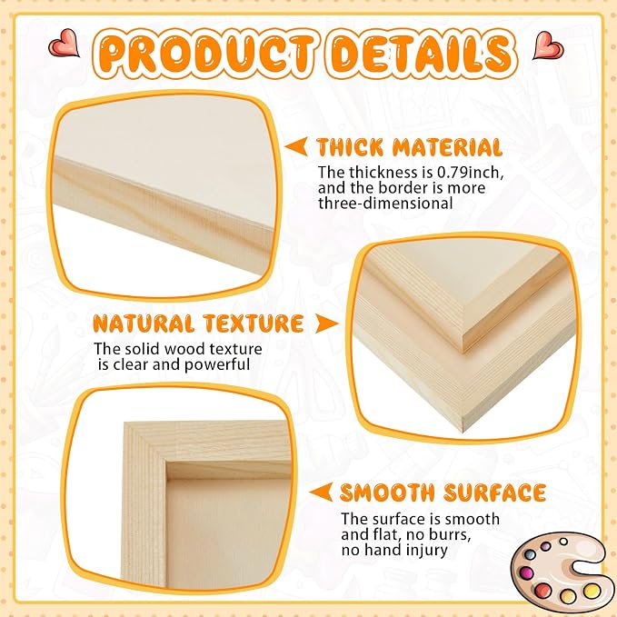Barydat 1 Pack Wood Canvas Board 8 x 8 Inch Unfinished Wood Canvas Wooden Panel - Image 3