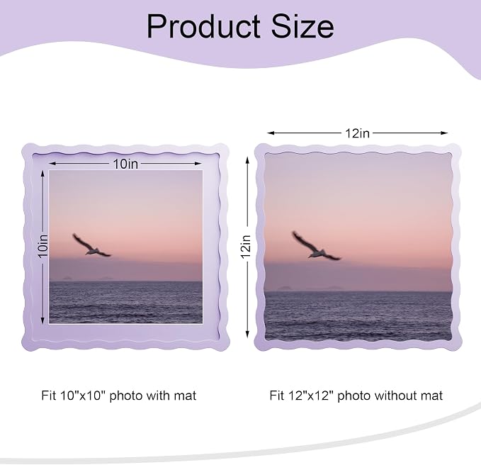 12x12 Picture Frame with Mat for 10x10, Wavy Edge Wooden Real Glass Photo Frame - Image 3