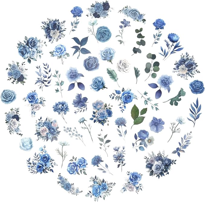 100 Pcs Blue Flower Stickers, Wildflower Stickers - Image 2