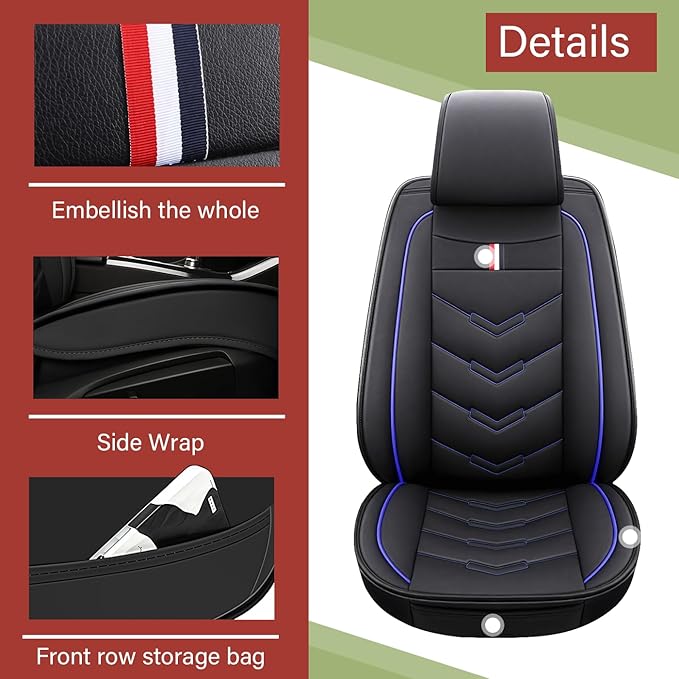 Leather Car Seat Covers Fit for LR Range Rover Evoque 2019-2025, 5 Seater Waterproof and Wear-Resistant Seat Cover Interior Accessories(Full Set,Black&Blue)