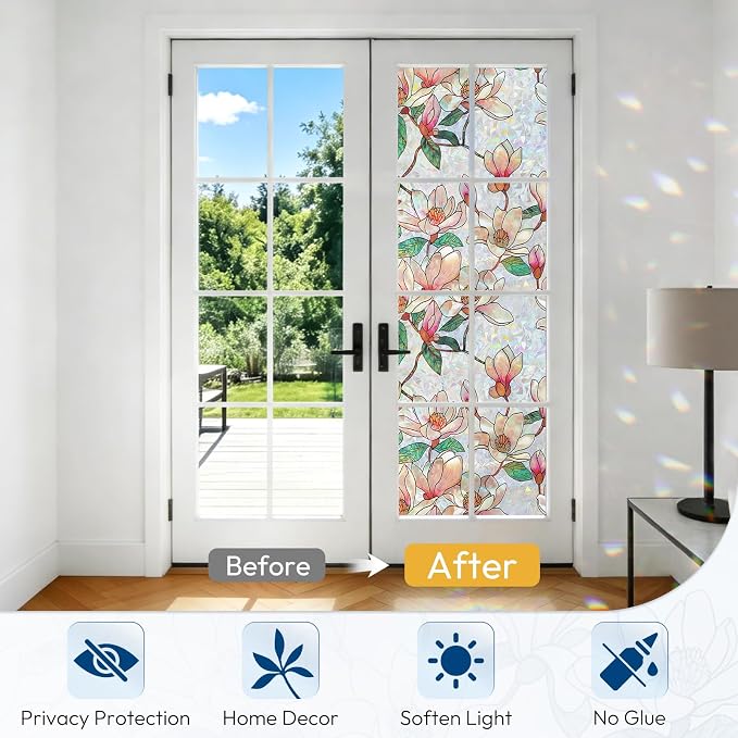 rabbitgoo Window Privacy Film, Stained Glass Window Film Decorative, 3D Rainbow - Image 4