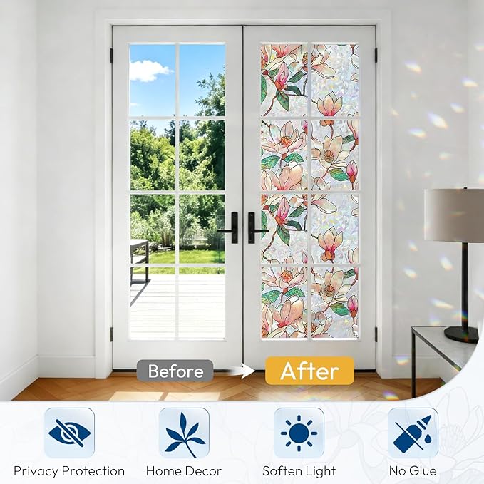 rabbitgoo Window Privacy Film, Stained Glass Window Film Decorative, 3D Rainbow - Image 4