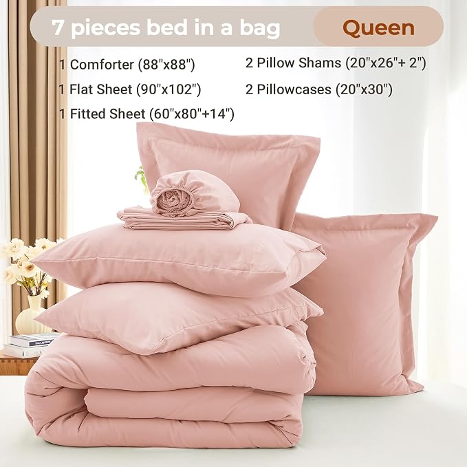 MUXHOMO 7 Pieces Queen Comforter Set, Soft Bed in a Bag Queen Size, All Season - Image 4