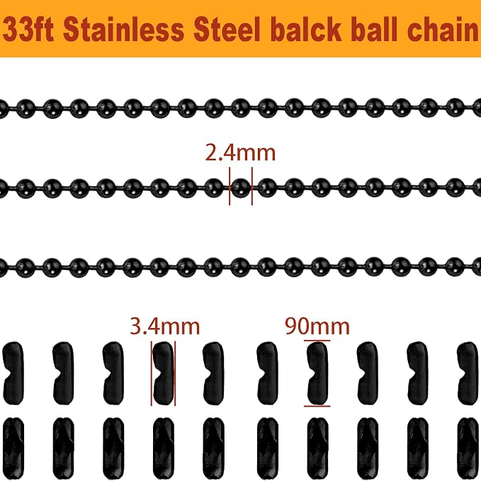 Jishi Steel Ball Chain Bead Dog Tag Chain Beaded Necklace Chains - Image 2