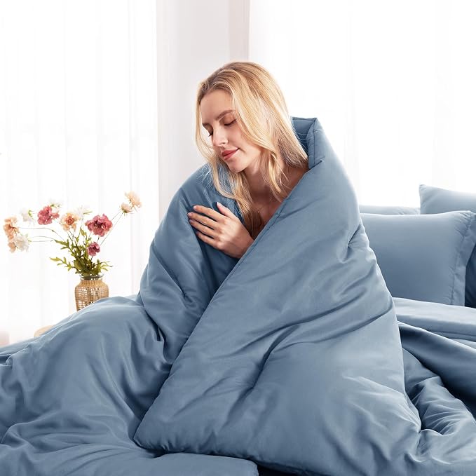 CozyLux California King Comforter Set Grayish Blue, 7 Pieces Cal King Dusty - Image 9