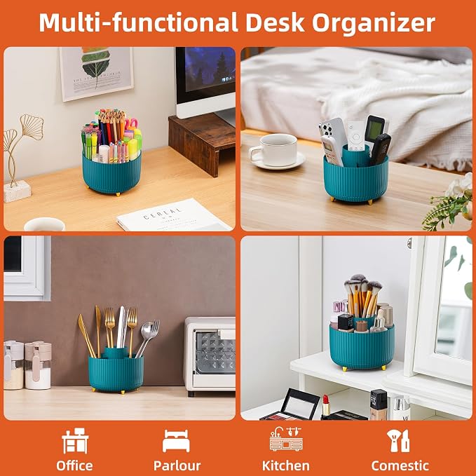 Marbrasse Desk Organizer, 360-Degree Rotating Pen Holder, Desk Organizers and - Image 2