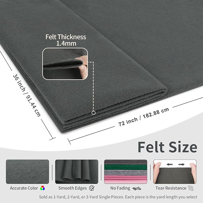 Dark Gray Fabric Sheet 72" X 36", 1.4mm Thick Large Soft Durable Flexible Craft - Image 2