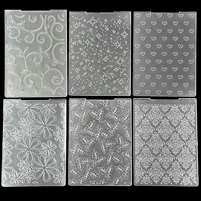 6 Pcs Plastic Embossing Folder Template Love Stars and Flowers Texture A6 Size by Unknown