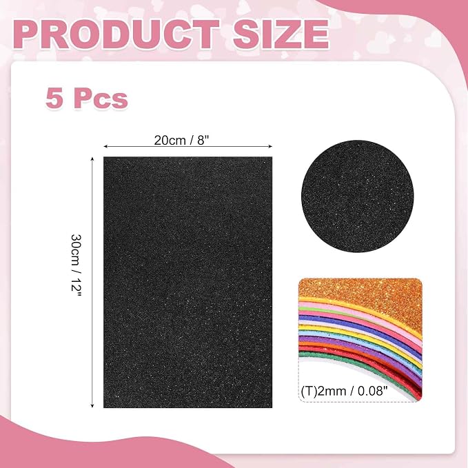 MECCANIXITY 5 Sheets Black Shiny Foam Sheets, 8 Inch x 12 Inch Sparkle EVA Foam - Image 2