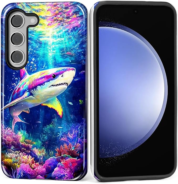 for Samsung Galaxy S23 Plus Case, Colorful Ocean Sharks Pattern Glossy 2 in 1 by Teonvpu