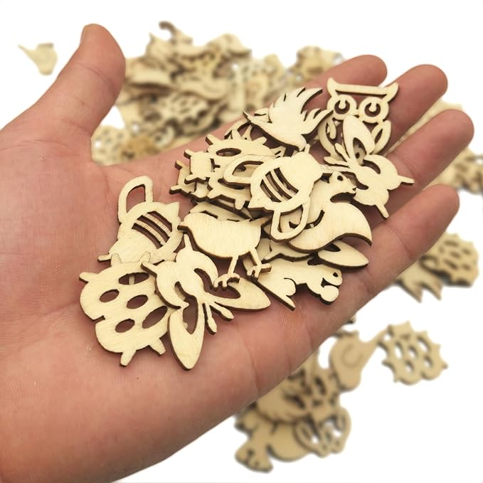 DIYOMR 200Pcs Hollow Wood Pieces Unfinished Wooden Vintage Embellishments - Image 3
