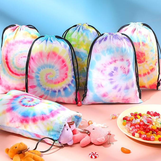 Zhengmy Tie Dye Party Favor Bags 10 x 7 Inch Candy Goodies Treat Bags - Image 4