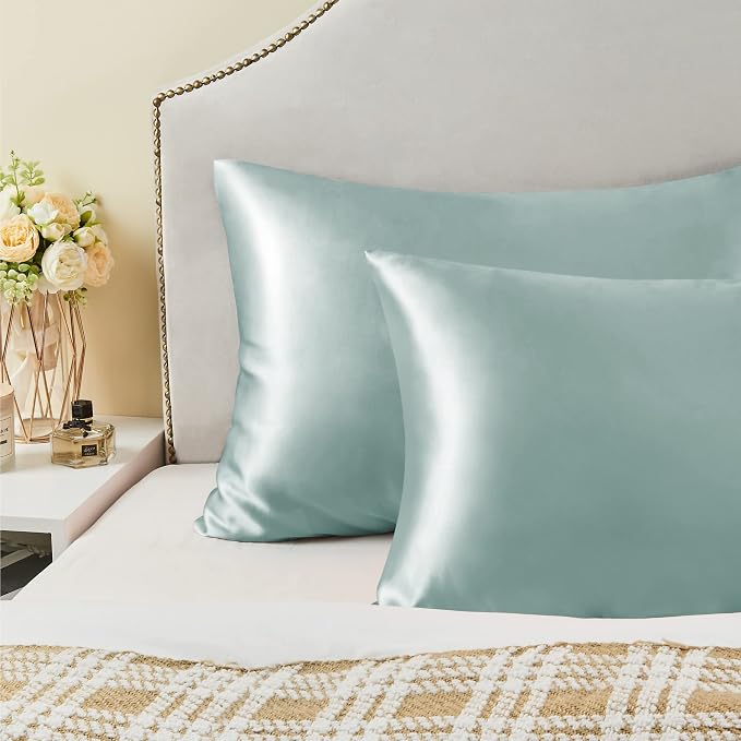BEDELITE Satin Pillowcase with Zipper 2 Pack, Haze Blue Pillow Cases Standard - Image 6
