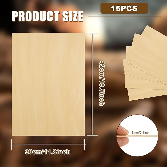 15 Pack Basswood Sheets 1/8 x 12 x 16 Inch, 3mm Plywood Sheets - Image 2