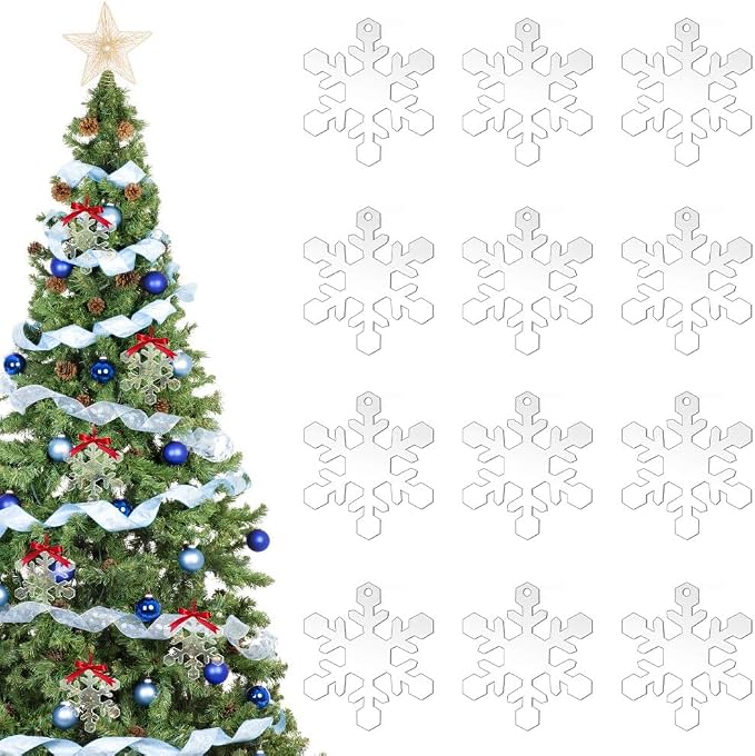 12 Pack Blank Snowflake Ornaments Christmas Hanging Ornaments Clear Acrylic by werdecade