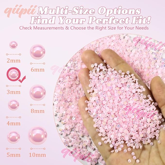 qiipii 7200PCS 3mm Small Light Pink AB Half Round Pearls Gems - Image 3