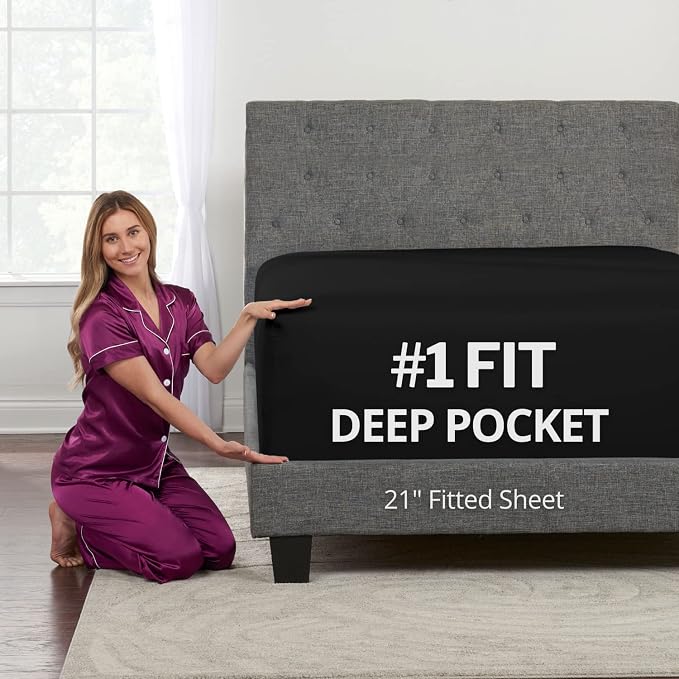 Deep Fitted Sheets King – King Size Fitted Sheet Only Deep Pocket – 21” King by DeaLuxeBedding