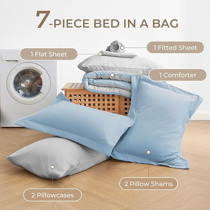 Sasttie Queen Comforter Set, 7 Pieces Bed in a Bag Queen, Complete Bedding Set - Image 6