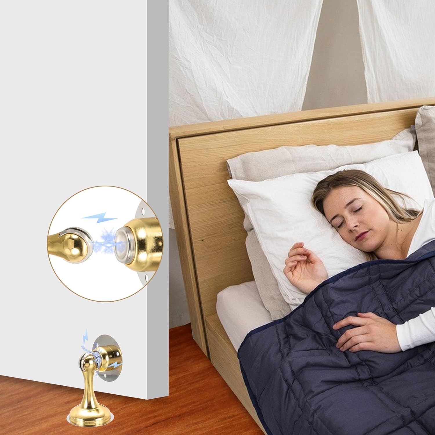 MECCANIXITY Magnetic Door Stoppers Stainless Steel Door Stops, Wall Floor Mounted Doors Holder Keep Doors Open for Home Office Closet (Gold Tone)