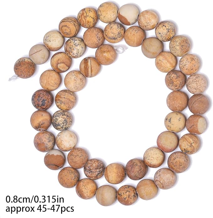 8mm Matte Picture Jasper Bead, 15-Inch Matte Round Loose Stone Beads - Image 9