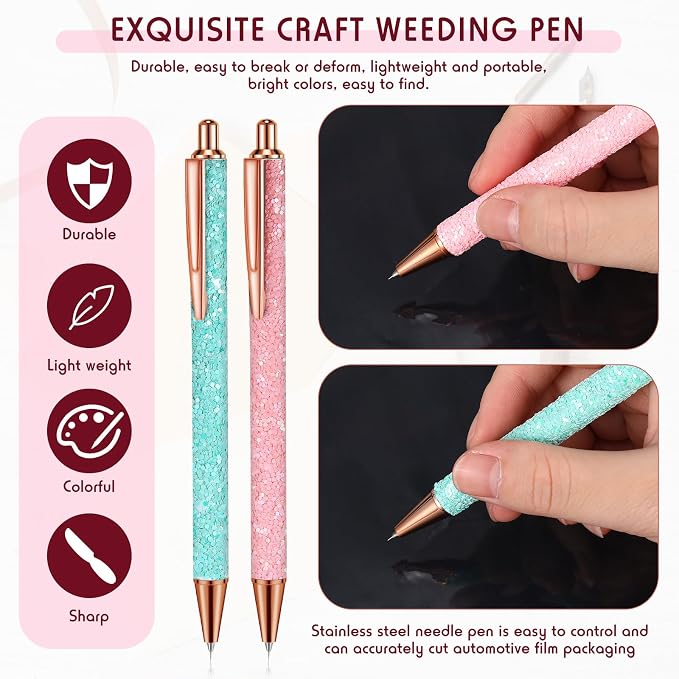 Epakh 2 Pieces Weeding Pen Vinyl Pen Pin Weeding Tool Fine Point Glitter Metal - Image 6