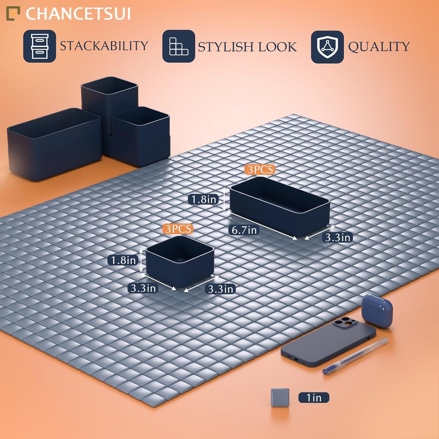 6 Pcs Stackable Drawer Organizer Set Desk Drawer Dividers, Bathroom Vanity Cosmetic Makeup Trays , Multipurpose Plastic Storage Bins for Jewelries, Kitchen Gadgets and Office Accessories, Blue