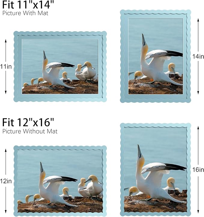 12x16 Picture Frame with Mat for 11x14, Wavy Edge Wooden Real Glass Photo Frame - Image 3