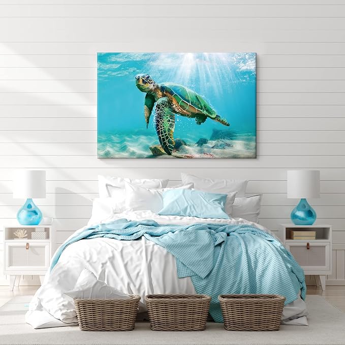 Green Sea Turtle Wall Decor Tropical Canvas Wall Art Prints Hawaii Turtle - Image 5