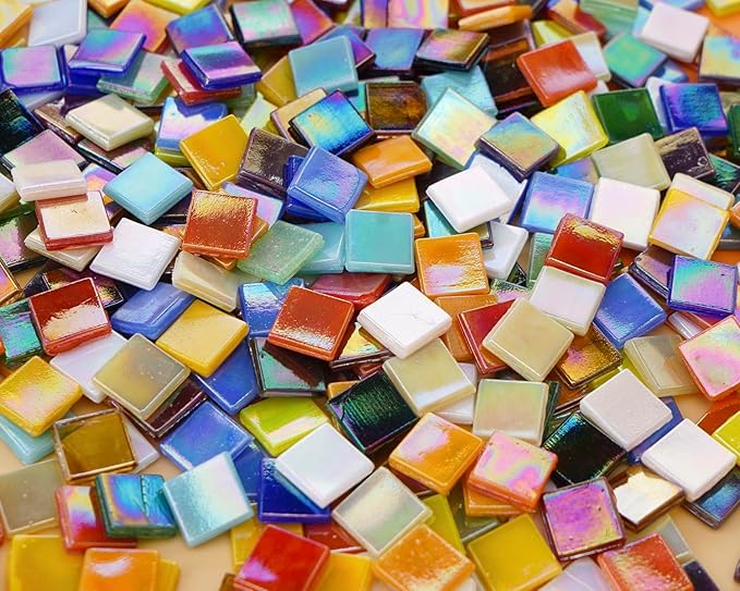 Lanyani 1.2Pounds/300 Pieces Iridescent Glass Mosaic Tiles Bulk by LanyaniArtGlassMosaics