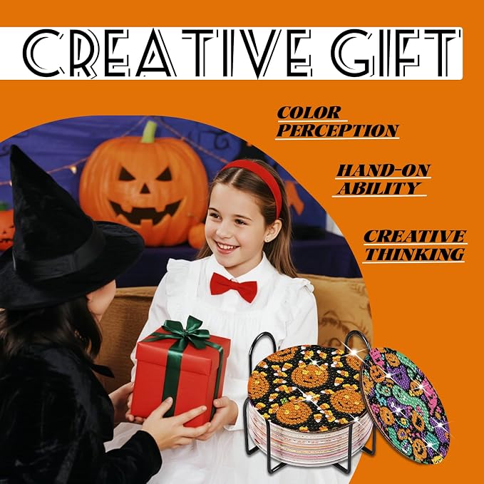 EWJRNSF 8 PCS Cute Ghost Diamond Art Coasters Kit - Image 7