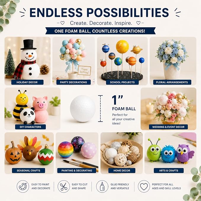 Evershine 100 Pack 1 Inch Craft Foam Ball - Image 4