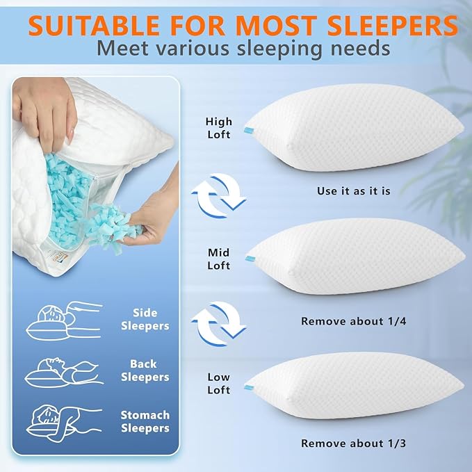 UYWO Cooling Memory Foam Pillows Firm and Soft, Standard Size 1 Pack, Original - Image 6