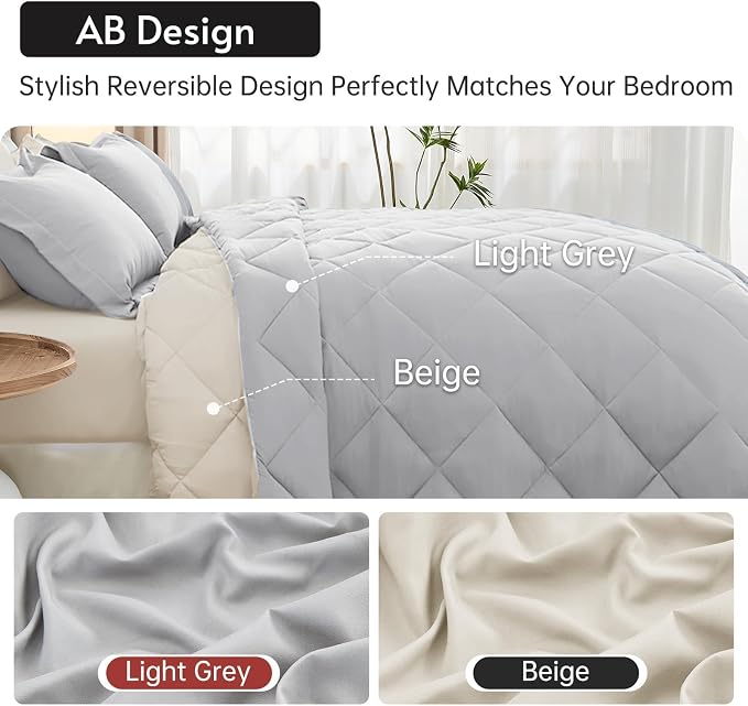 MUXHOMO 7 Pieces California King Comforter Set, Reversible Bed in a Bag Cal - Image 3