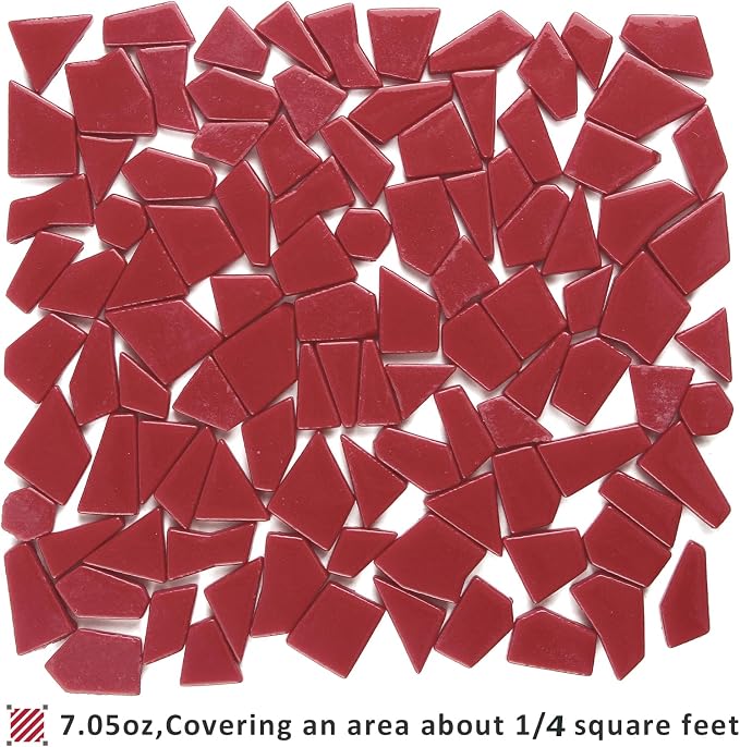 Youway Style Red Mosaic Tiles for Crafts Bulk, 200g Broken Glass Tiles for DIY - Image 5