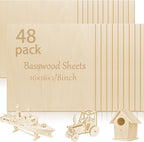 48 Pcs Basswood Sheets Plywood, School DIY Projects, CNC Cutting, Wood Burning by Vemkyrio