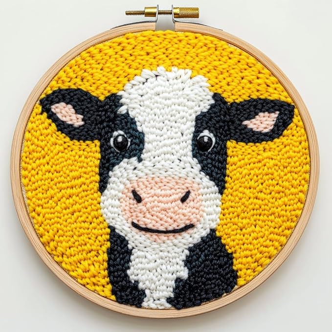 DIY Punch Needle Kits Cartoon Cute Dairy Cow by Unknown