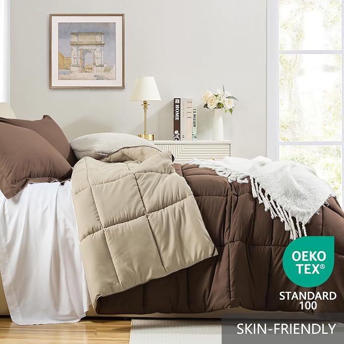 Homelike Moment Oversized Queen Comforter Set Brown, Lightweight Reversible - Image 3