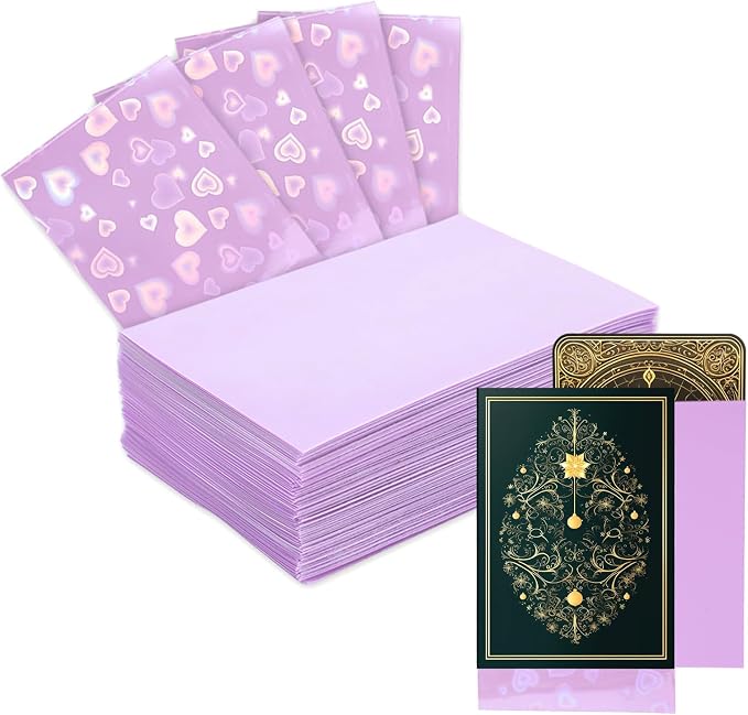 100pcs Holographic Colors Card Sleeves, 3.58x2.6in/91x66mm Colored Heart-Shaped by Unknown
